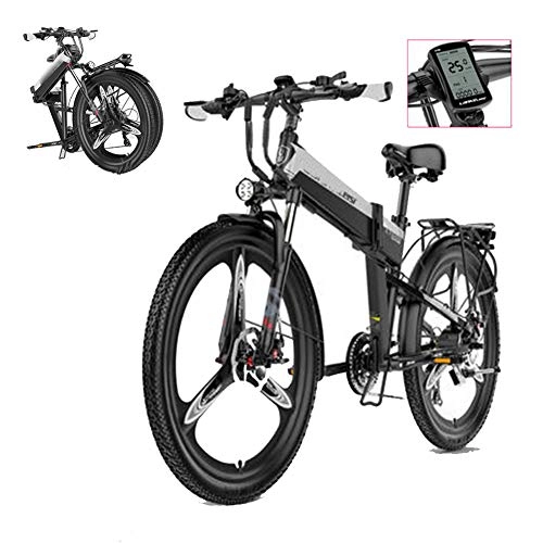 Electric Bike : Folding Electric Bike for Adults, 26Inch Ebike Mountain Bike for Adult, 48V 400W 12.8 AH Removable Lithium Battery Travel Assisted Electric Bike Fold up Bike for Mens Work Outdoor Cycling, Silver