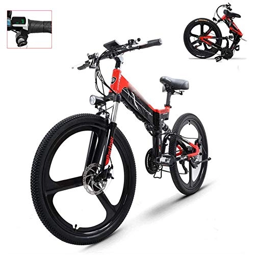 Electric Bike : Folding Electric Bike for Adults, 26Inch Mountain Bike for Adult, 48V 400W High Speed Ebike 10.4 AH Removable Lithium Battery Travel Assisted Electric Bike Fold up Bike for Work Outdoor Cycling, Red