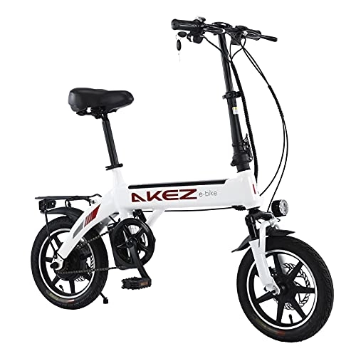 Electric Bike : Folding Electric Bike for Adults Men Women, 14" 36V 250W Aluminum Alloy Lightweight Foldable Bicycle Mountain City Hybrid E-bike for ladies Cycling Travel Commuting (Porcelain white)