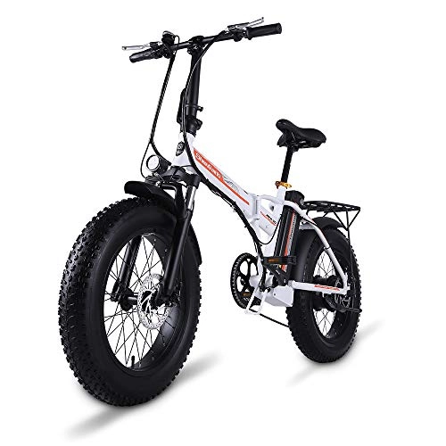 Electric Bike : Folding Electric Bike for Adults, Shengmilo MX20, 48V 75N∙M Torque City Walking E-bike, Front and rear disc brakes, 20 * 4.0 Fat Tire Electric Bikes (MX20-White)