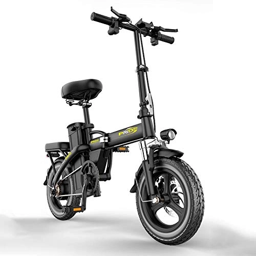 Electric Bike : Folding Electric Bike - High Carbon Steel Body Pedal Assist E-Bike with 14-Inch Tires, 48V 400W Motor, 30 Climbing Mountain Bicycles, Black