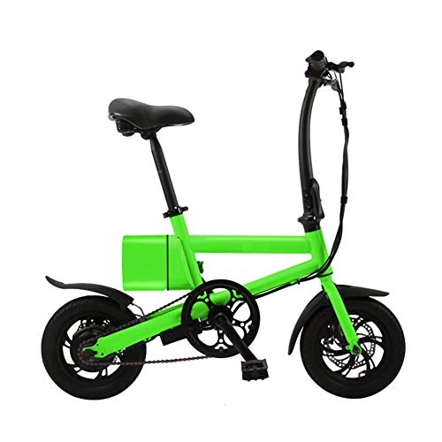 Electric Bike : Folding Electric Bike, Luminum Alloy Frame Two-Wheel Mini Pedal Electric Car Ultra Lightweight Scooter, with 12Inch Wheels Maximum Speed 25 KM / H, Green