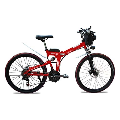 Electric Bike : Folding Electric Bike with 26" Wheel And 38V 8AH Removable Lithium-Ion Battery Electric Bicycle for Adult, Professional 21 Speed Gear, LCD Control Instrument, Red