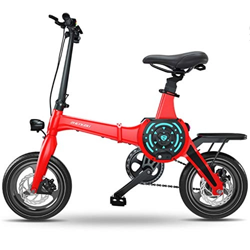 Electric Bike : Folding Electric Bike with 36V Removable Lithium-Ion Battery 14 inch E-bike with 400W Brushless Motor Aluminum Alloy Frame Speed 30 KM / h for Adult Women Men, Red, 30to60KM