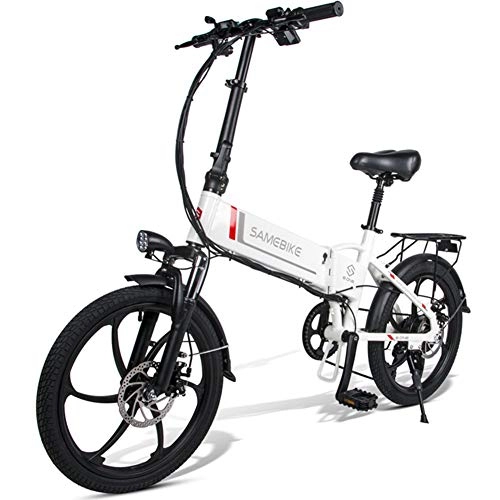 Electric Bike : Folding Electric Bike with Removable 8AH Lithium Battery, Aluminum / Carbon Steel EBike with 20 inch Wheels and 350W 7-speed 350W Motor 30 km / h, White