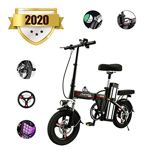Electric Bike : Folding Electric Bike with Removable Battery - Magnesium Alloy Material Pedal-Assist E-Bike with 14-Inch Tires - 400W Motor, Class 5 Shock Absorber, 3 Riding Modes Mountain Bicycles