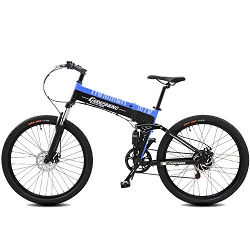 Electric Bike : Folding Electric Bikes 240W 48V10AH Mountain Bicycle 27 Speeds Cruiser E-bike Road Bike Two Styles To Choose From Electric Booster - 90km / Pure Booster Riding - 10000km, Blue-Pure / Booster / Ride / 10000km
