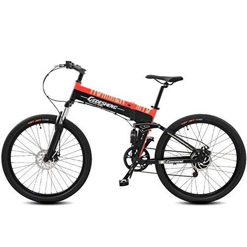 Electric Bike : Folding Electric Bikes 240W 48V10AH Mountain Bicycle 27 Speeds Cruiser E-bike Road Bike Two Styles To Choose From Electric Booster - 90km / Pure Booster Riding - 10000km, Red-Pure / Booster / Ride / 10000km
