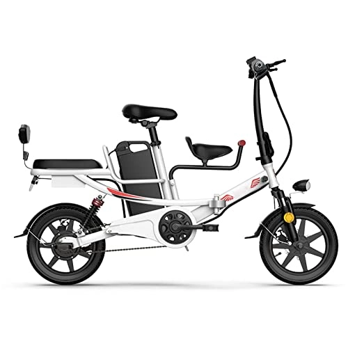 Electric Bike : Folding Electric Bikes for Adults 14 Inch Electric Bicycle 48V 400W Motor Lithium Battery Disc Brake Carbon Steel Frame E-Bike (Color : 15 ah white)