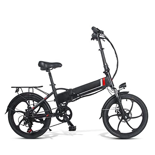 Electric Bike : Folding Electric Bikes For Adults 21.7 Mph 20 Inch 48V 10.4Ah Aluminum Alloy Folding Electric Bicycle 350W High Speed Brushless Gear Motor 7 Speed Ebike (Color : Black)