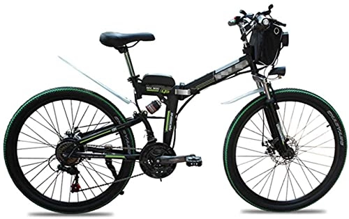 Electric Bike : Folding Electric Bikes for Adults 26" Mountain E-Bike 21 Speed Lightweight Bicycle, 500W Aluminum Electric Bicycle with Pedal for Unisex And Teens (Color : Green)