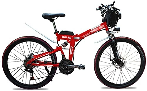 Electric Bike : Folding Electric Bikes for Adults 26" Mountain E-Bike 21 Speed Lightweight Bicycle, 500W Aluminum Electric Bicycle with Pedal for Unisex And Teens (Color : Red)