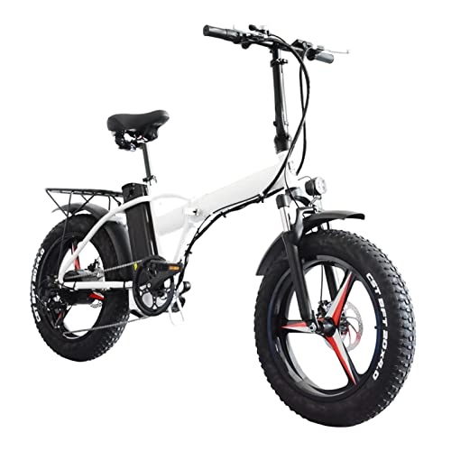 Electric Bike : Folding Electric Bikes for Adults 500W Electric Snow Bicycle Men'S and Women'S 48V 15Ah Lithium Battery 20 Inch 4.0 Tire Ebike (Color : White)