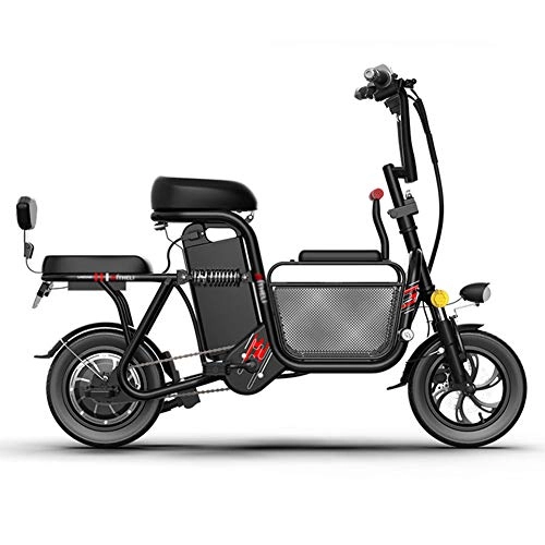 Electric Bike : Folding Electric Commuter Bike 12'' City Ebike with 350w 48v 20ah Removable Lithium-ion Battery Large Capacity Storage Basket Fat Tire Electric Bike Suitable for Urban Commuting, Black