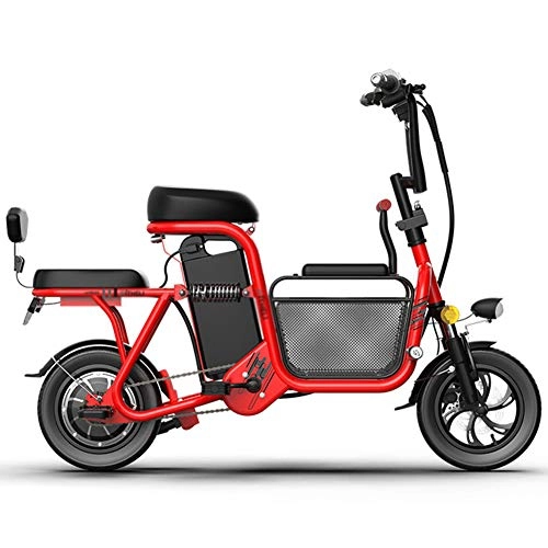 Electric Bike : Folding Electric Commuter Bike 12'' City Ebike with 350w 48v 20ah Removable Lithium-ion Battery Large Capacity Storage Basket Fat Tire Electric Bike Suitable for Urban Commuting, Red