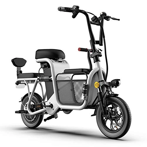 Electric Bike : Folding Electric Commuter Bike 12'' City Ebike with 350w 48v 20ah Removable Lithium-ion Battery Large Capacity Storage Basket Fat Tire Electric Bike Suitable for Urban Commuting, White