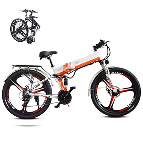 Electric Bike : Folding Electric Mountain Bike, 26Inch Electric Bicycle for Adult, Fat Tire Ebike 48V 350W 10.4AH Removable Lithium Battery Assisted Electric Bike MTB Fold up Bike for Adult, MAX 40km / h, Orange
