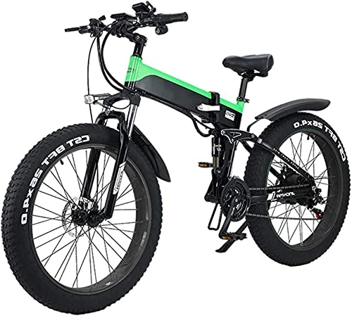 Electric Bike : Folding Electric Mountain City Bike, LED Display Electric Bicycle Commute Ebike 500W 48V 10Ah Motor, 120Kg Max Load, Portable Easy To Store (Color : Green)