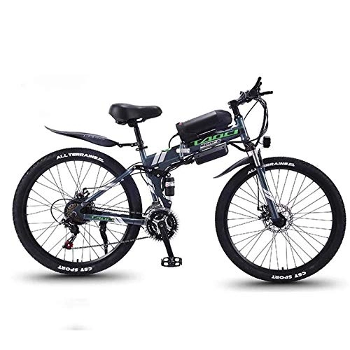 Electric Bike : Folding Electric Snow Bike, 350W Motor, Removable 36V 10Ah Battery, 26 Inch Mountain Bike Fat Bike, for Men Women, Gray