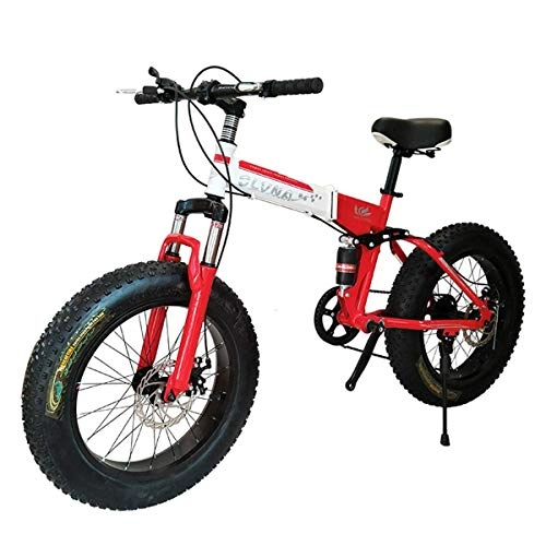 Electric Bike : Folding Mountain Bike, 26 Inch, 21 / 24 / 27 Speed, Shimano Gears with 4.0" Fat Tyres, Snow Bicycles, Red, 7speed