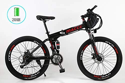 Electric Bike : Folding Removable Charging Electric Bike, 26 Inch Lightweight Mountain Bike, Double Shock Absorption, Anti-Slip Resistant Thick Tire, 21 Speed Transmission Gears, 36V 8-20Ah Lithium Battery, Black, 20A