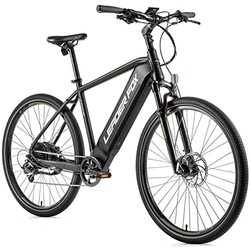 Electric Bike : Fox City Leader Electric Bike 28 Barnet 2021 Man Motor Aar Bafang Wheel 250 W 36 V 15 Ah Aluminium Matt Black Green 7 Speed (20.5 Inches - H53 cm - XL Size - for Adult 183 cm - 190 cm)