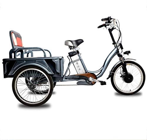 Electric Bike : FREIHE Electric tricycle cart basket 3 wheel bicycle electric pedal elderly transportation removable battery motor lock front and rear disc brakes 24 inch electric pedal LED headlights