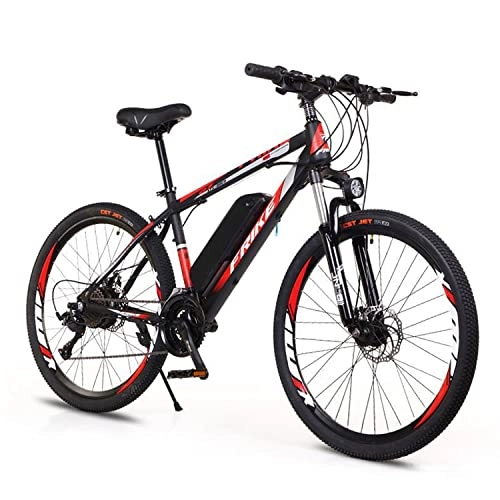 Electric Bike : FRIKE Electric Bicycles, Adult Electric Bicycles, Electric Mountain Bikes，26’’ Electric Bikes For Adults, Electric Bicycle E-bike，21-speed(Color:Red)