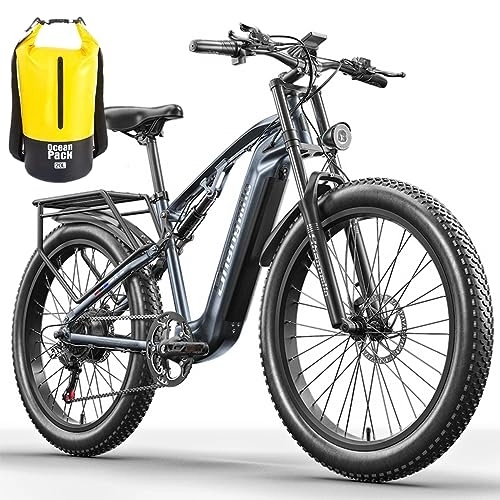 Electric Bike : Full Suspension Electric Bike EMTB-26 inch, Electric Mountain Bike for Adult SHIMANO 7 Speed, 48V17.5AH Li-ion Battery Men's E-Bike with Pedal Fat Tire and Rear Frame