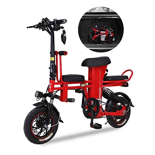 Electric Bike : Fxwj Electric Folding Bike for Adult Men And Child 12" with 48V 350W 1.5Ah Lithium-Ion Battery for City Mountain Women Bicycle Booster 100-120KM, Red