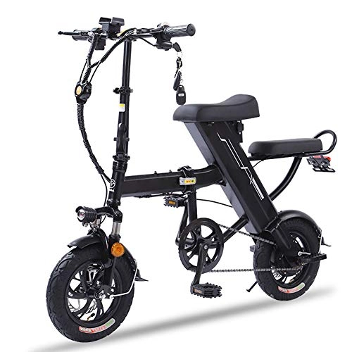 Electric Bike : Fxwj Folding Electric Bike 12" for Adults Men City Commuting with 48V 1.5AH Lithium Battery 350W High-Speed Motor, Black