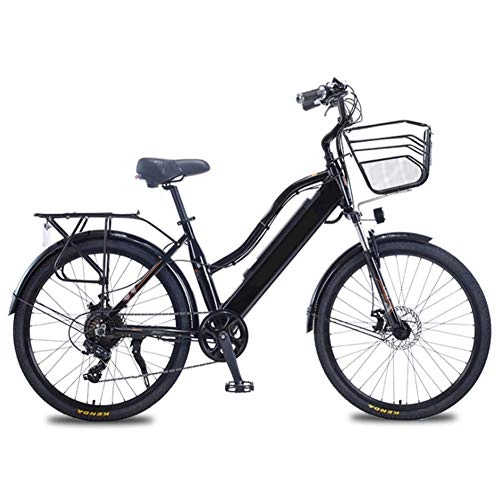 Electric Bike : FZYE Electric Bikes Bicycle, 36V10A Hidden Lithium Battery 26 Inch Tires Boost Bikes 7 Speed Adult Women Sports Outdoor Cycling, Black
