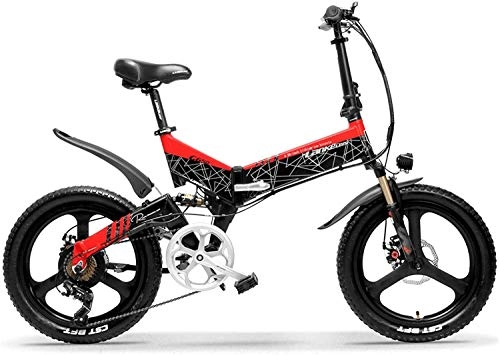 Electric Bike : G650 20 Inch Folding Electric Bike 400W 48V 10.4Ah / 14.5Ah Li-ion Battery 5 Level Pedal Assist Front & Rear Suspension (Color : Black Red, Size : 10.4Ah Standard)