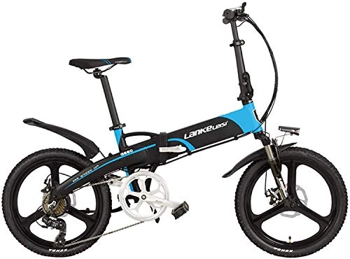 Electric Bike : G660 Elite 20 Inches Folding Electric Bike, 48V Lithium Battery, Integrated Wheel, with Multifunction LCD Display, Pedal Assist Bicycle (Color : Black Blue, Size : 500W 14.5Ah)