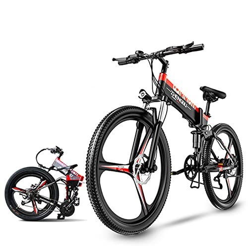 Electric Bike : GAOXQ Electric Bike 400W Brushless Motor Ebike, 48V / 10Ah Lithium-Ion Battery, 26 In Electric Mountain Bike With 21-Speed and Suspension Fork, Red Red black-27 speed
