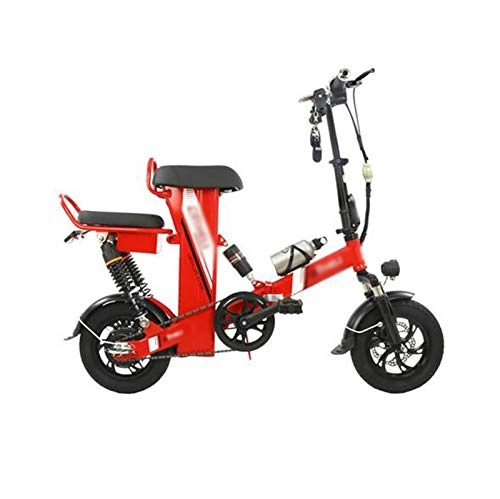 Electric Bike : Gaoyanhang 12inch Mini Folding Electric Bike 48V 8AH adult Electric Bicycle 400W Motor With Double Disc Brakes 25km / h sctooer (Color : Red)