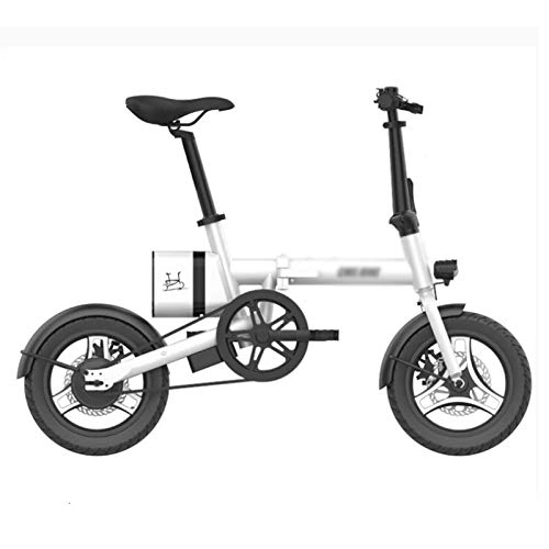 Electric Bike : Gaoyanhang 14 inch electric folding bicycle, 36V6AH adult small electric battery car 250w ultralight folding electric bicycle (Color : White)