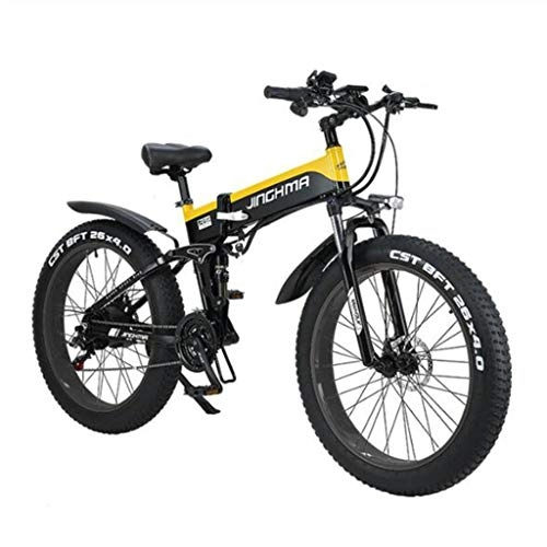 Electric Bike : Gaoyanhang 26 inch 500W 48V / 10AH foldable electric bicycle, off-road fat tire electric bicycle, Shimano 21 speed, 30 climbing (Color : Yellow)