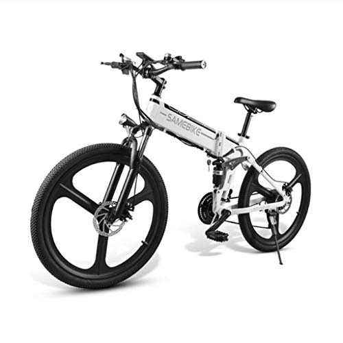 Electric Bike : Gaoyanhang 26-inch electric bicycle- 21-speed foldable aluminum alloy bicycle, with 350W 48V brushless motor and LCD display, 10AH lithium battery drive (Color : White)