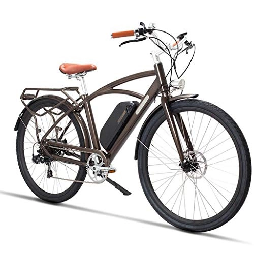 Electric Bike : Gaoyanhang 26inch electric bicycle 48V500W high speed motor, retro ebike electric road bicycle lightweight frame and comfortable saddle seat (Color : Brown)