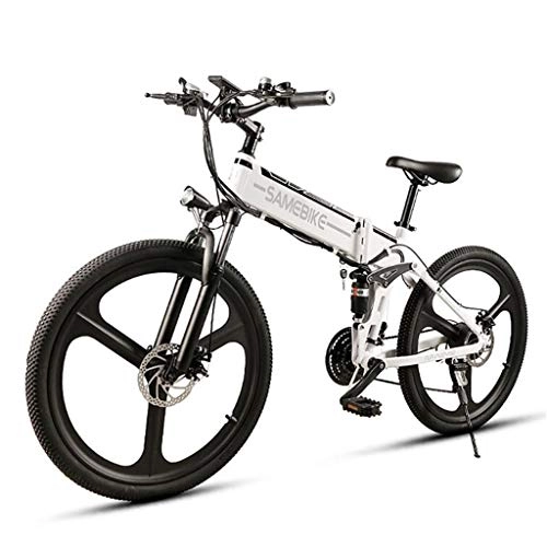 Electric Bike : Gaoyanhang 350W electric bicycle, 48V / 10Ah lithium battery-powered folding mountain bike, which can be charged in 4-6 hours, 21-speed / 30km / h made of aluminum alloy (Color : White)