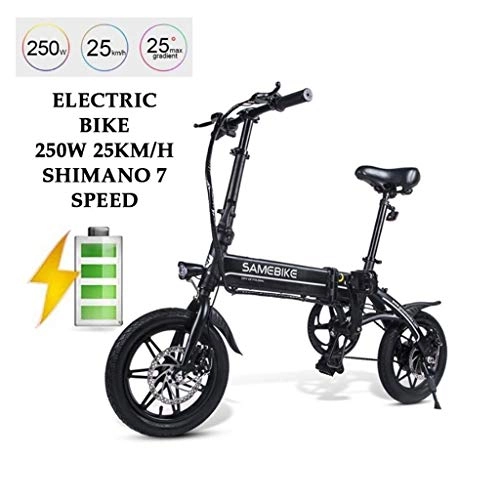 Electric Bike : Gaoyanhang 36V / 7.5AH Electric Bike-14-inch folding bike, 250W high-speed brushless motor, 25km / h, aluminum alloy rust-proof body (Color : Black)