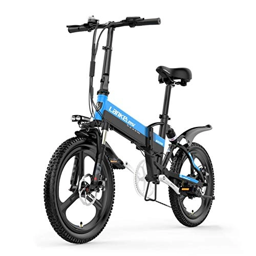 Electric Bike : Gaoyanhang Folding electric bicycle lithium battery moped 20 inch mini adult male and female small electric bicycle (Color : Blue)