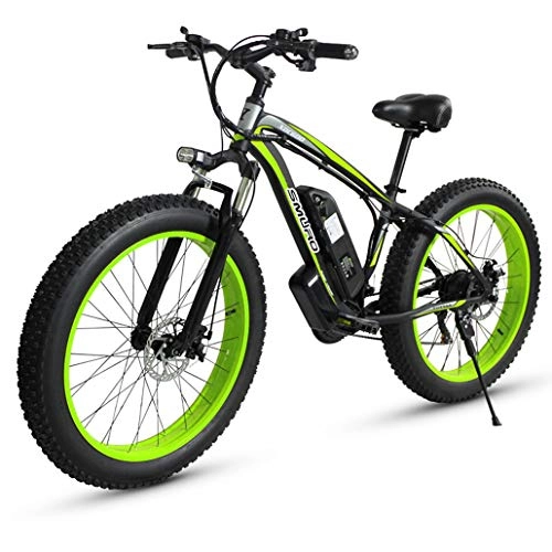 Electric Bike : GASLIKE 26 Inch Adult Fat Tire Electric Mountain Bike, 350W Aluminum Alloy Off-Road Snow Bikes, 36 / 48V 10 / 15AH Lithium Battery, 27-Speed, Green, 36V10AH
