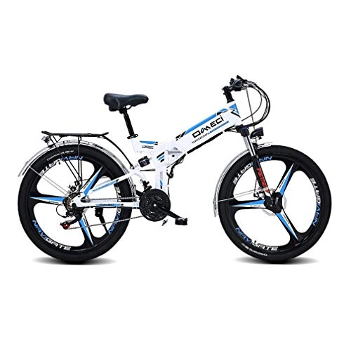 Electric Bike : GASLIKE 26 Inch Mountain Electric Bicycle, Brakes Electric Bikes for Adults, Air Full Suspension 350W Ebikes with Removable Lithium Battery, Recharge System, White, A