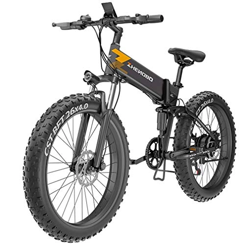 Electric Bike : GASLIKE Adult Foldable Fat Tire Electric Mountain Bike, 48V 10AH Lithium Battery, Off-Road Beach Snow Bikes, Aluminum Alloy City Electric Bicycle, 26 Inch Wheels