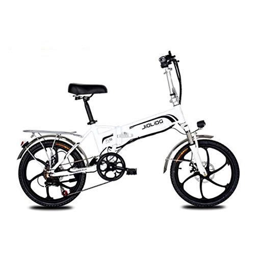 Electric Bike : GASLIKE Adult Mountain Electric Bike, 48V Lithium Battery, 7 Speed Aerospace Grade Aluminum Alloy Foldable Electric Bicycle 20 Inch Wheels, White, 45KM