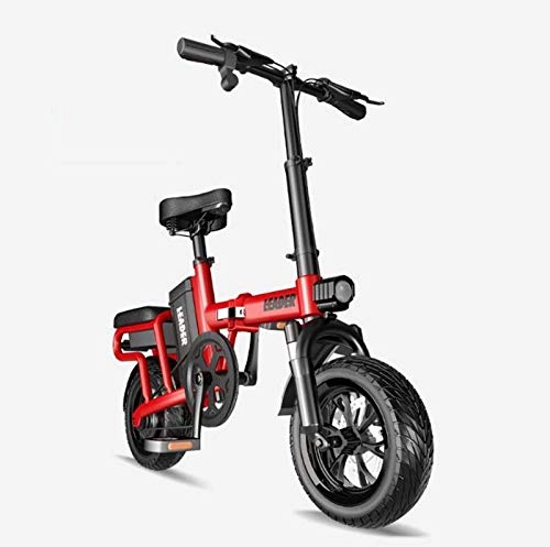 Electric Bike : GASLIKE Adult Small Electric Bike, Lightweight Aluminum Alloy Folding E-Bikes, Women City Electric Bicycle, 12Inch Magnesium Alloy Wheels, Red, 50KM