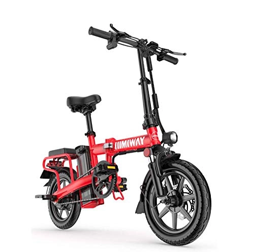 Electric Bike : GASLIKE Adult Small Electric Bike, Lightweight High-Carbon Steel Folding E-Bikes, Women City Electric Bicycle, 14Inch All-In-One Alloy Wheels, Red, 60KM