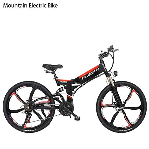 Electric Bike : GASLIKE Foldable Adult Mountain Electric Bike, 48V 10AH Lithium Battery, 480W Aluminum Alloy Bicycle, 21 speed, 26 Inch Magnesium Alloy Integrated Wheels, Black